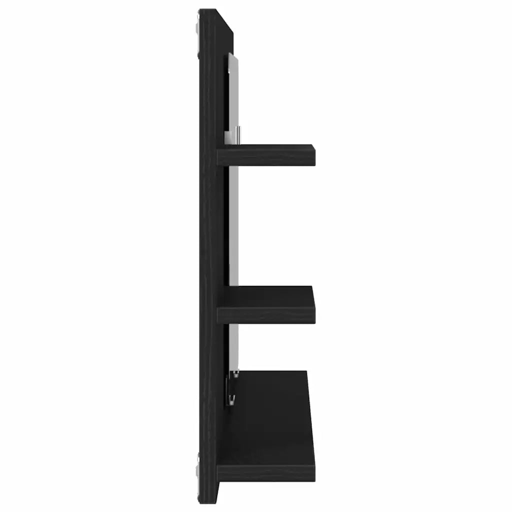 Mobiletto con Specchio per Bagno Rovere Nero 90x11x45 cm in Legno Massello 862029