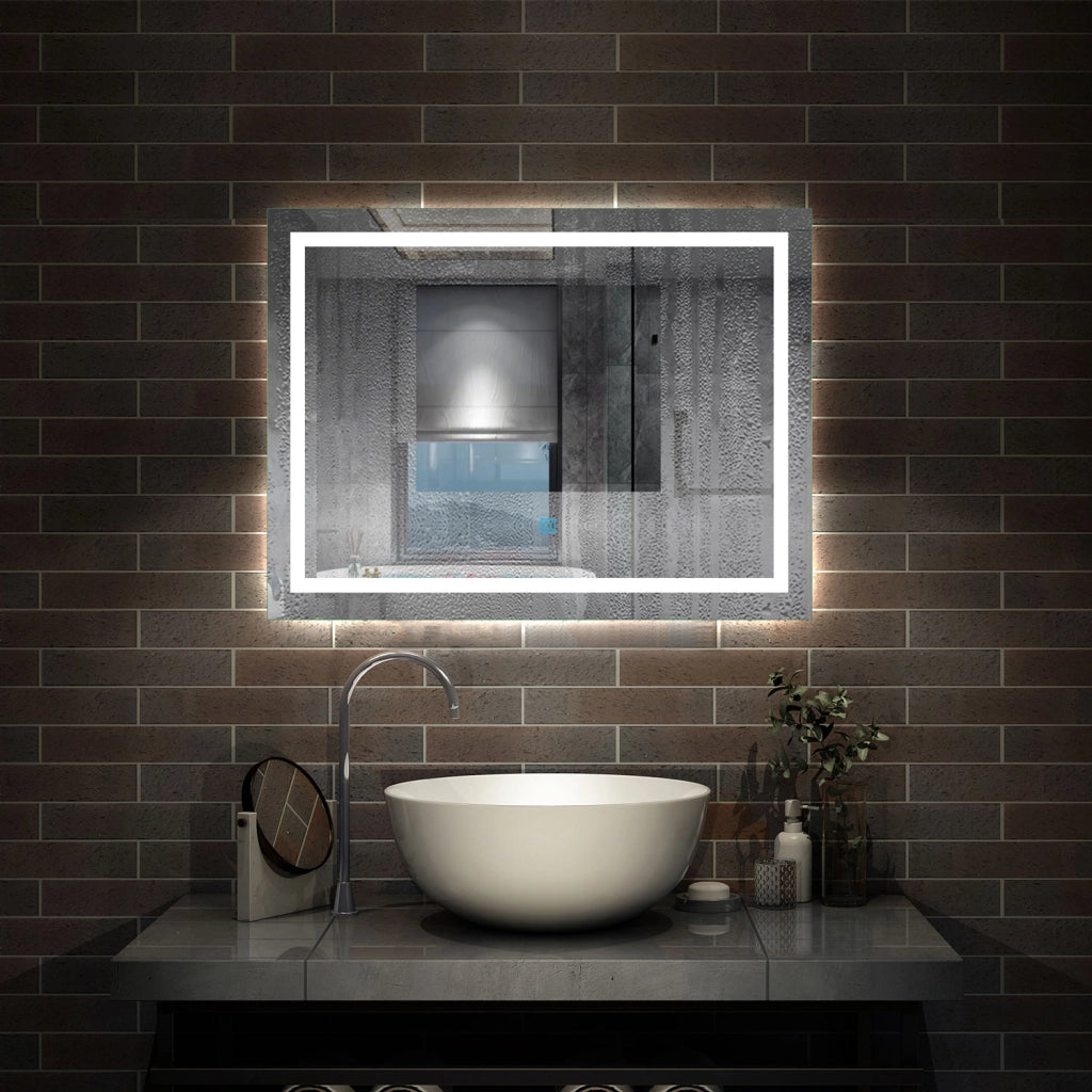 Specchio da bagno Aica LED 80 x 60 cm + antiappannamento + luminosità regolabile + interruttore a sfioramento
