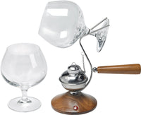 Set Scaldacognac in Legno con Fornello in Silver Plate e 2 Calici Alexander