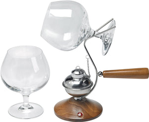 Set Scaldacognac in Legno con Fornello in Silver Plate e 2 Calici Alexander