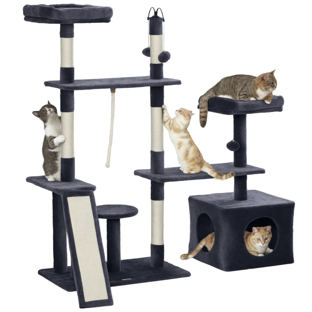 Torre per Gatti con Piattaforme e Posti in Sisal ¨C zephmum ¨C Grigio Scuro 134 cm