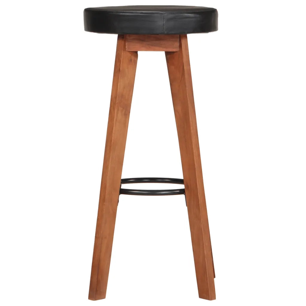 Sgabelli da Bar 2 pz in Vera Pelle e Legno Massello di Acacia 348165