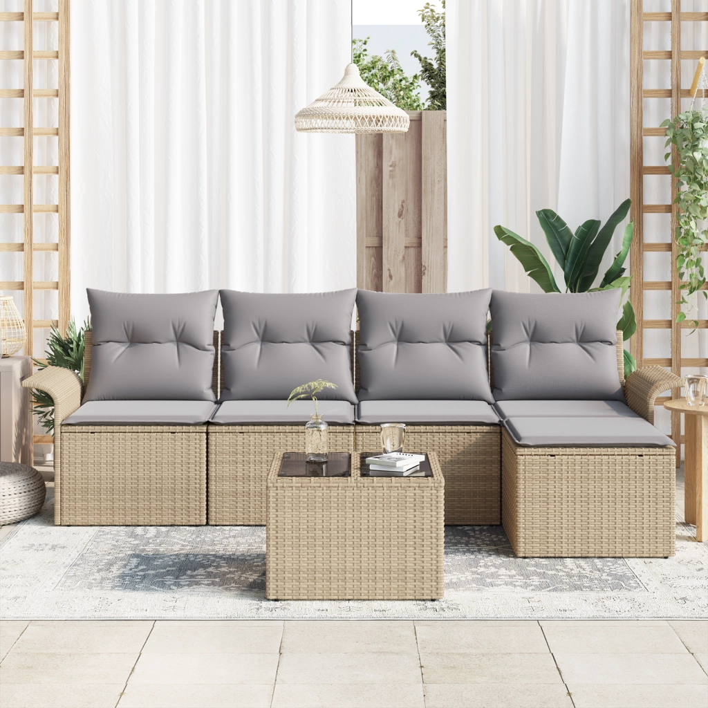 Set Divano da Giardino in 6 Pezzi con Cuscini Nero Polyrattan