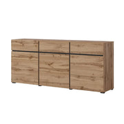 Buffet coloris chêne et noir 180cm collection HAVANA. Credenza design con 3 porte e 3 cassetti.
