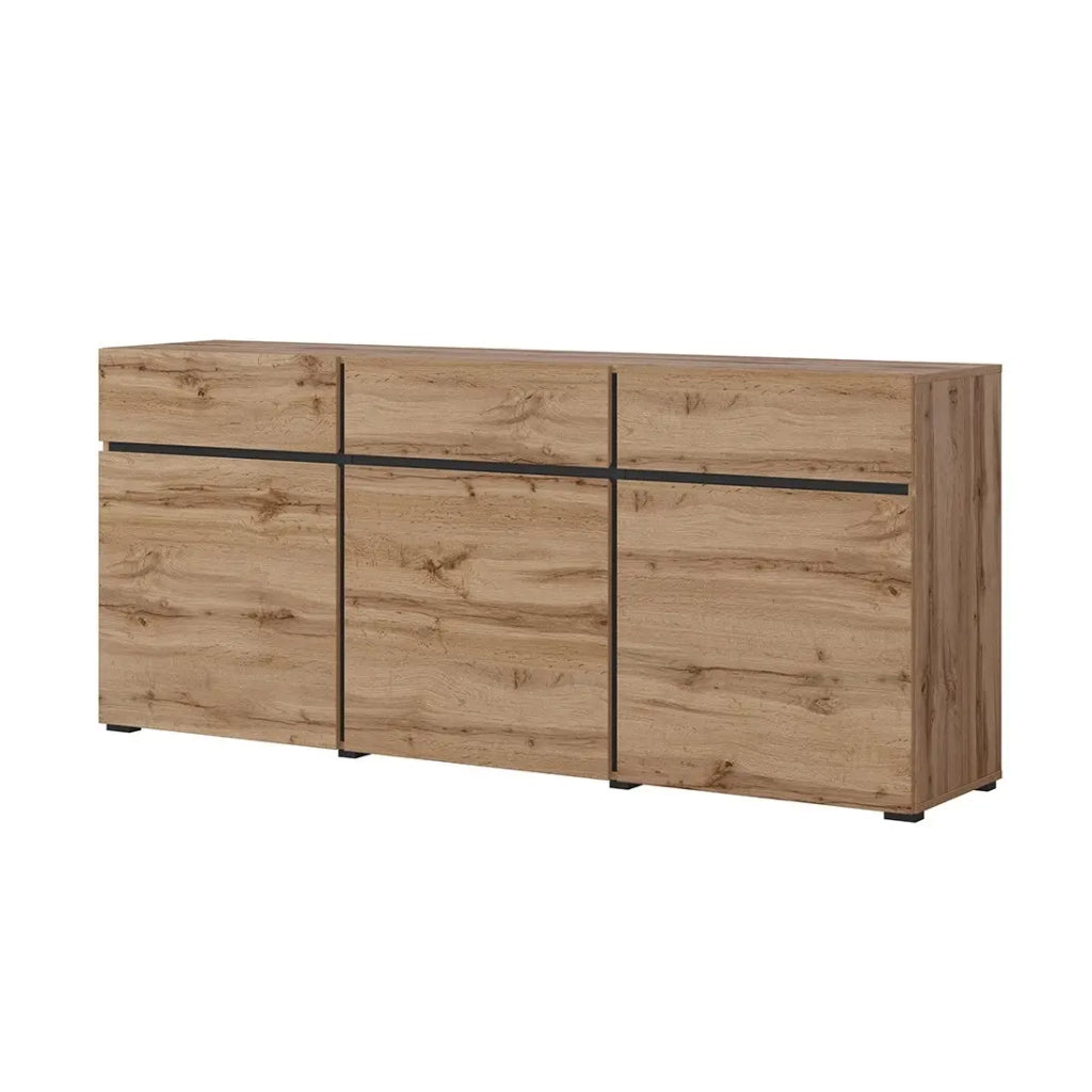 Buffet coloris chêne et noir 180cm collection HAVANA. Credenza design con 3 porte e 3 cassetti.