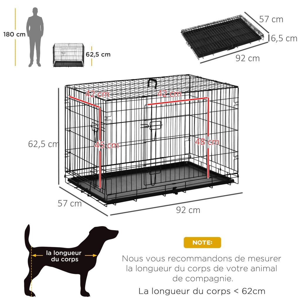 Gabbia Trasporto Cane Pieghevole ¨C Zephmum ¨C Nero Metallo 92x57x62.5 cm