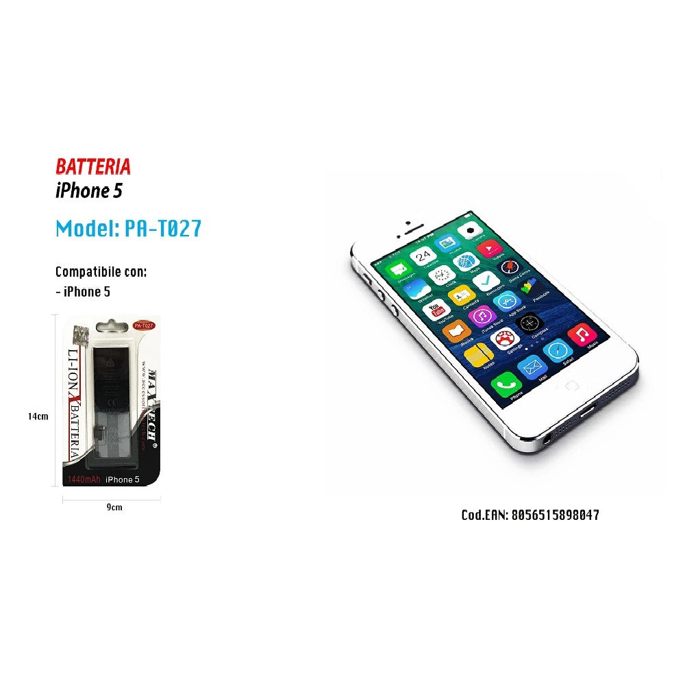 Trade Shop - Batteria Compatibile Per Iphone 5 Ricambio Smartphone 1440mah Maxtech Pa-t027 -