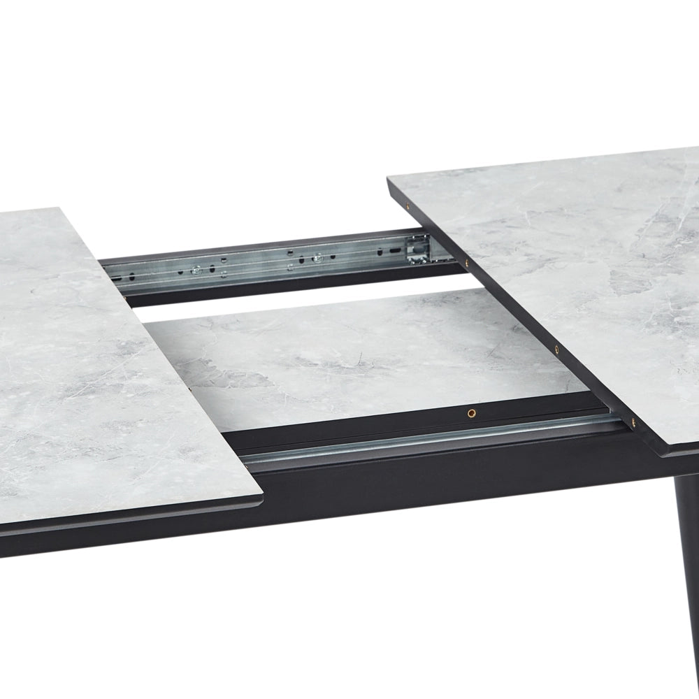 Tavolo da Pranzo Nero Bianco MDF Ferro 120/150 x 80 cm Bianco Effetto Marmo Piano Allungabile Gambe in Metallo Rettangolare Design Moderno