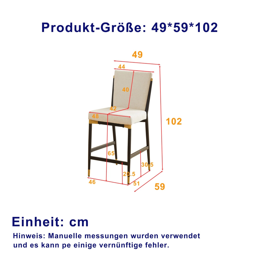 SGABELLO Set da 2 pezzi altezza bancone in tessuto beige con poggiapiedi rettangolare