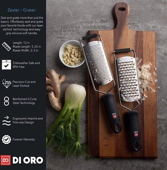 Raspatore professionale di alta qualità in acciaio inossidabile - Facile raspo per formaggi, frutta, verdure, zenzero e aglio - DI ORO