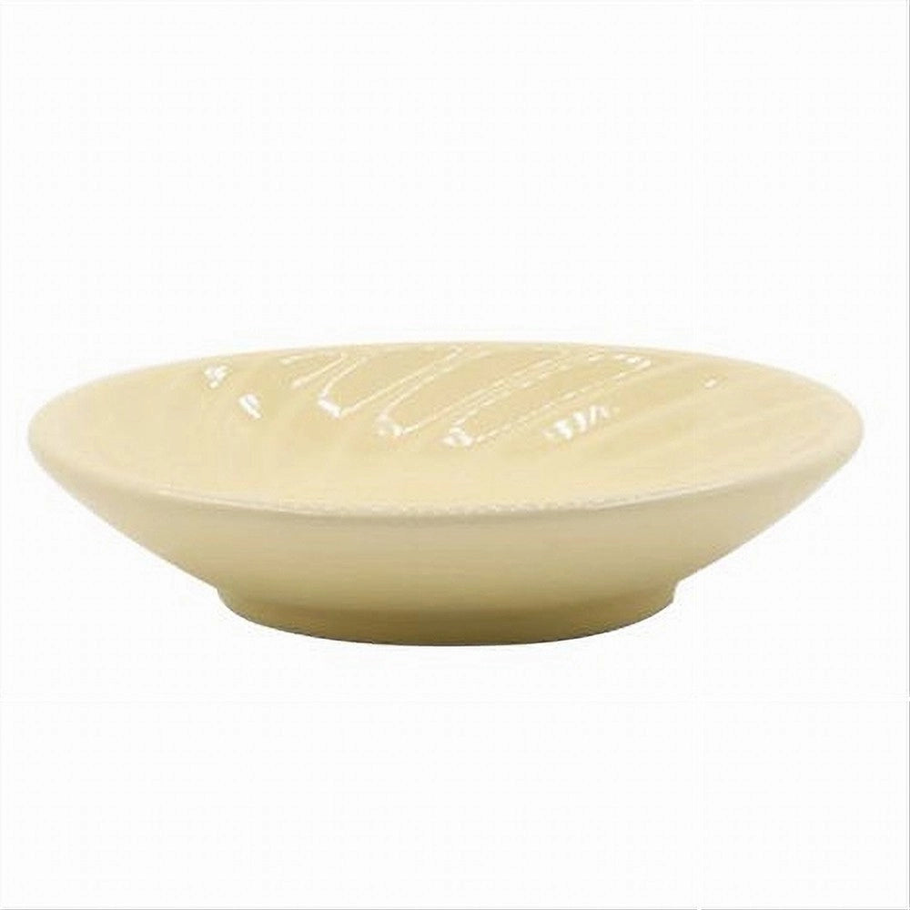 Trade Shop - Piattino Porta Sapone Saponetta Ceramica Rigata Spirale Giallo Tondo Bagno 79962 -