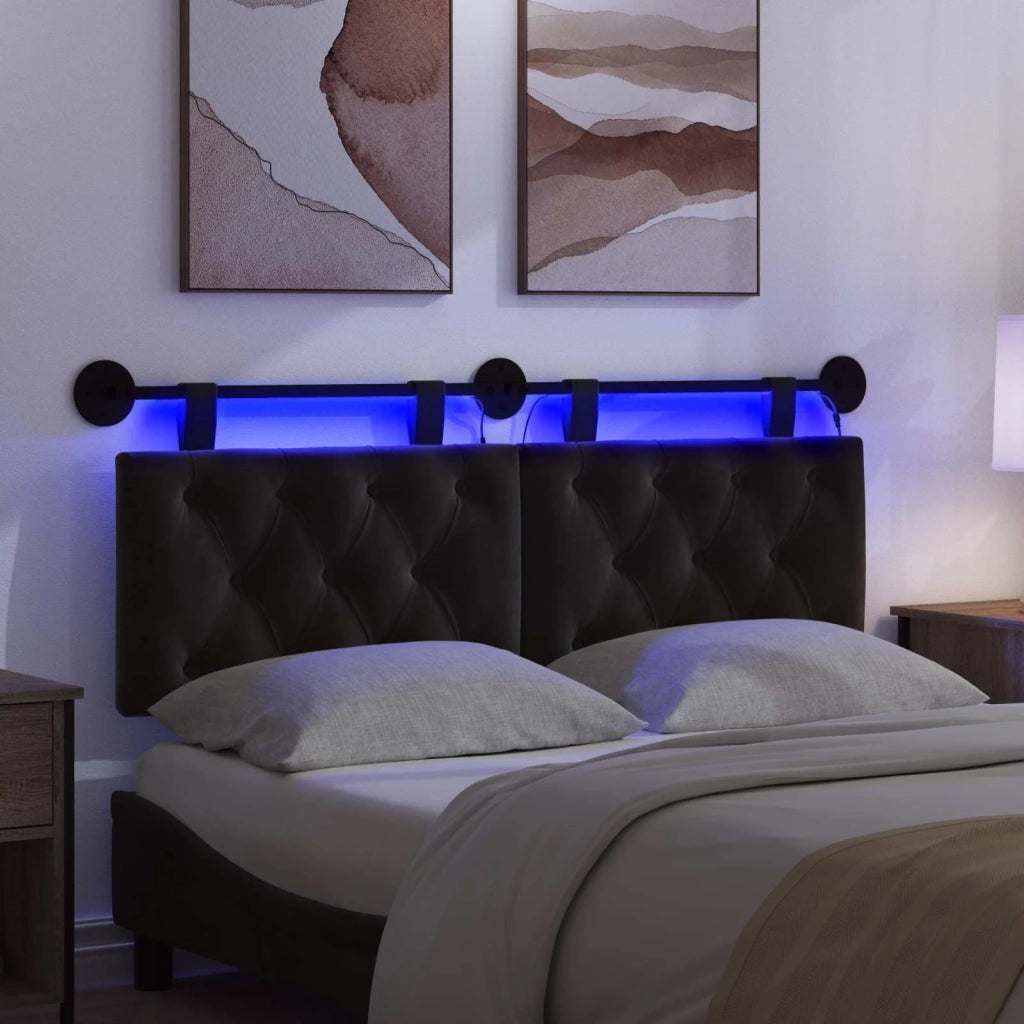 Testiera sospesa Con luce LED Nero Velluto