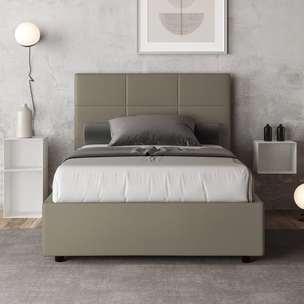 BS COM Letto una piazza e mezza contenitore imbottito 130x190 similpelle cappuccino