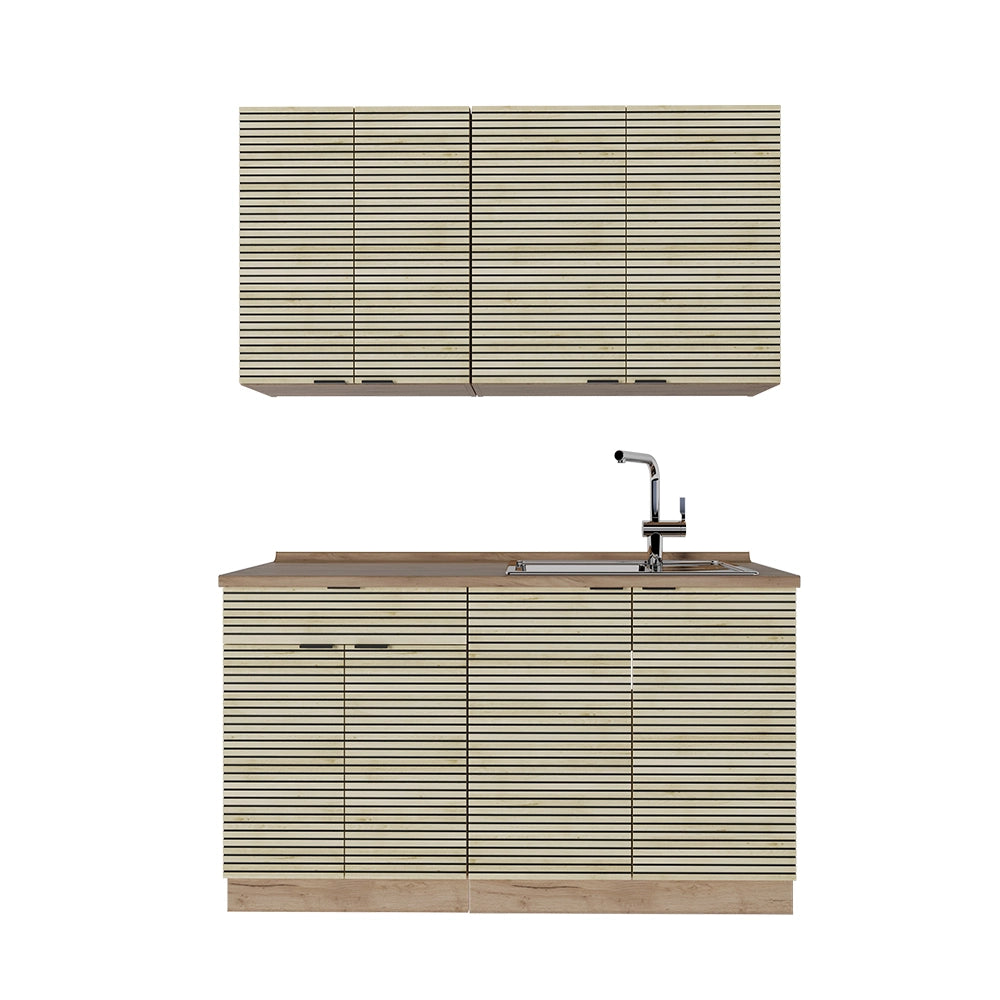 Cucina completa Fame-Line Pannello in quercia/Rovere dorato 140 cm, PL Marmo Vicco