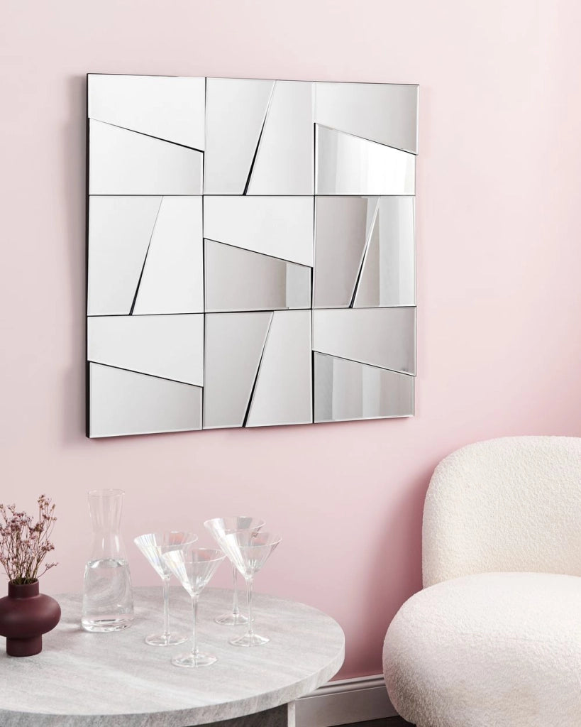 Specchio da parete di forma quadrata con ganci in vetro e MDF argento 80 x 80 cm stile moderno