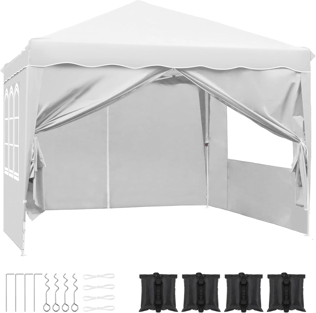 Gazebo Pieghevole 3x3 Impermeabile con 4 PCS Sacchi di Sabbia, UV 50+ 4 Pareti Laterali, Tenda da Campeggio, Giardino, Festival e Feste Grigio