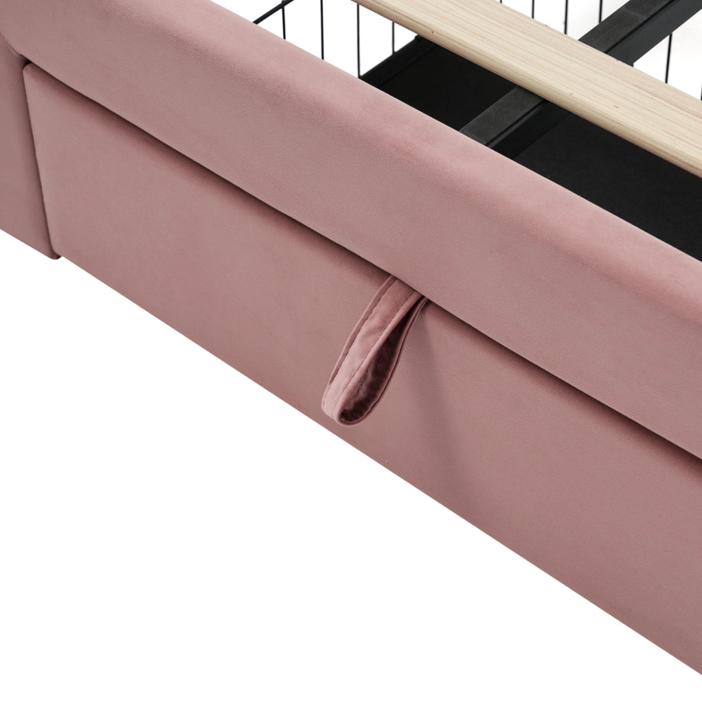 Letto imbottito 90x190 cm LED RGB; testiera regolabile; velluto rosa (Senza materasso)