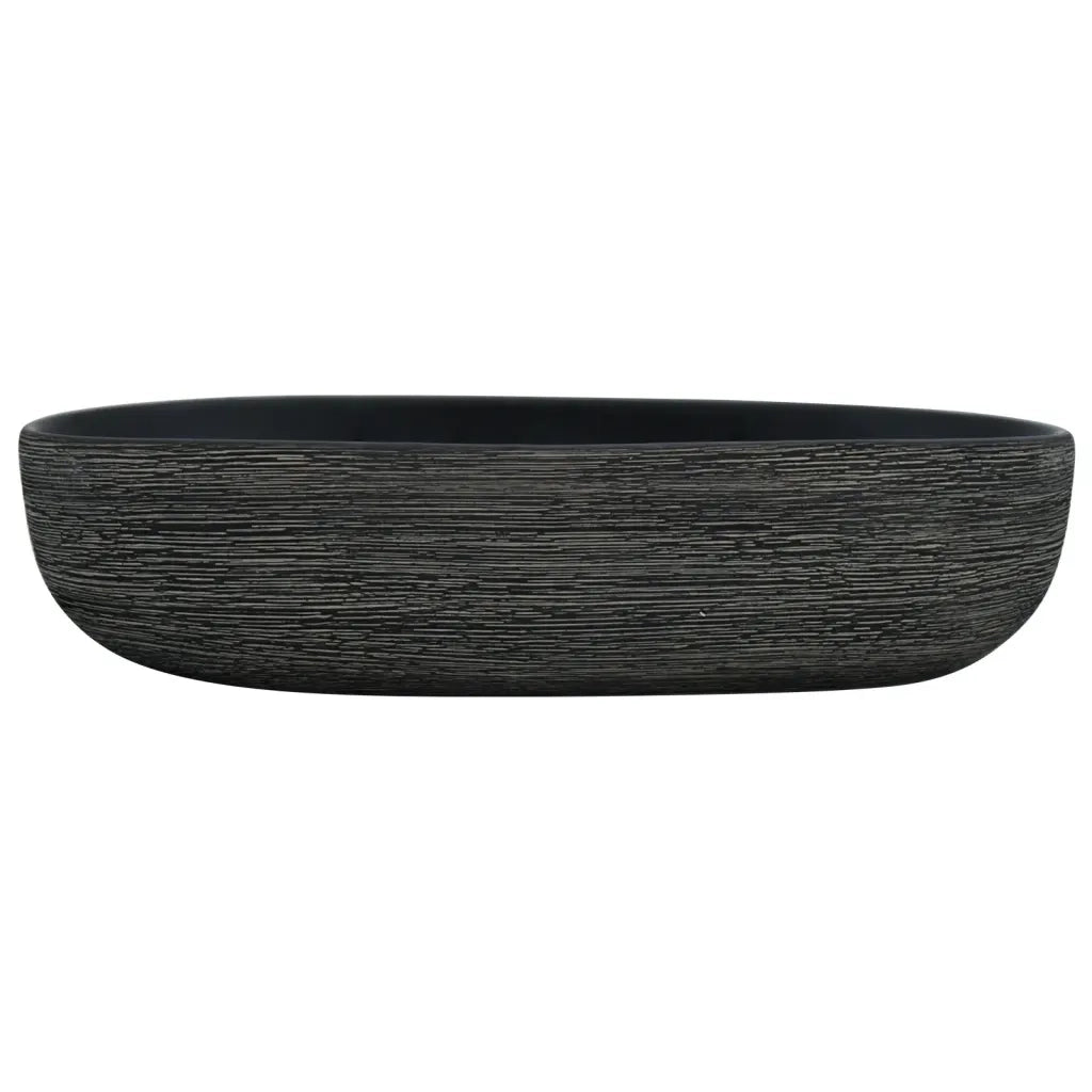 Lavabo da Appoggio-Lavandino-Lavello Grigio e Nero Ovale 59x40x14 cm Ceramica 999381