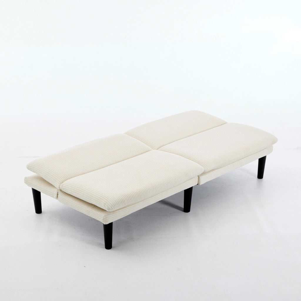 Divano letto a 2 posti con schienale reclinabile a 3 posizioni, rivestimento effetto velluto e struttura in legno, beige