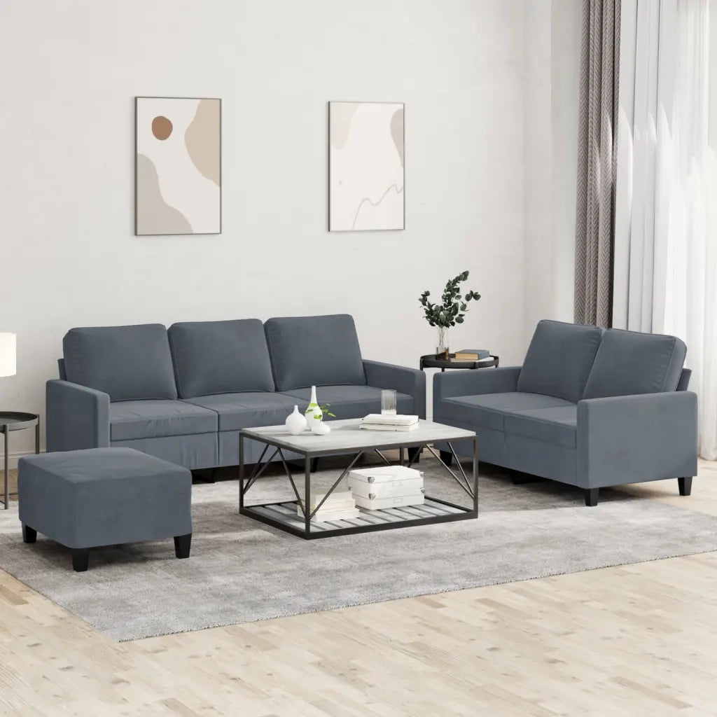 Set di Divani 3 pz con Cuscini Grigio Scuro in Vellutocod mxl 83255
