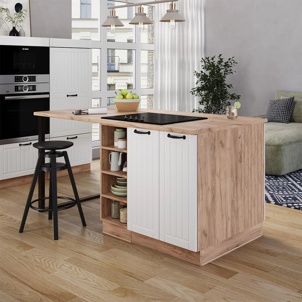 isola cucina Fame-Line, Bianco casa di campagna, 90 cm con cassetto, senza piano di lavoro