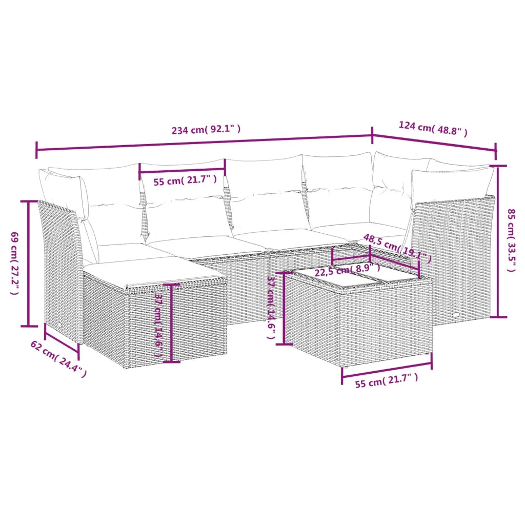 Set Divani da Giardino 7 pz con Cuscini Grigio in Polyrattan