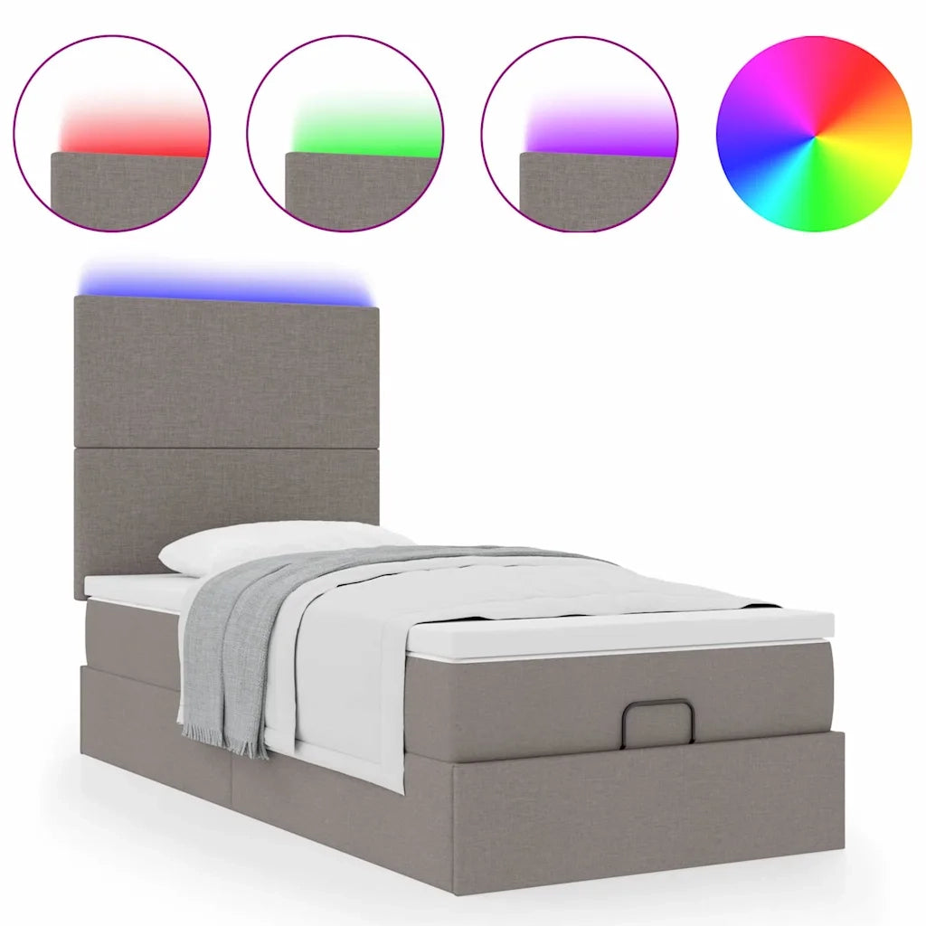 Pouf Letto con Materasso e LED Tortora 90x200 cm in Tessuto
