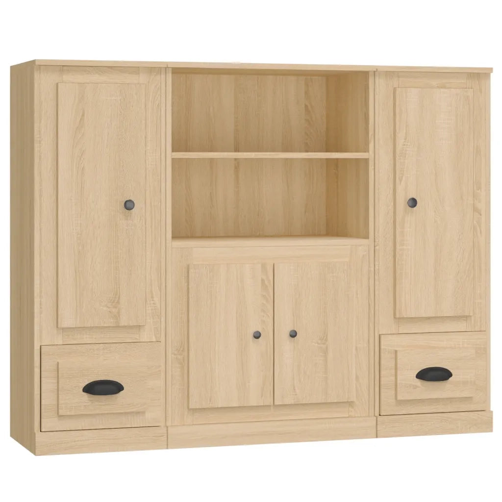 Credenze 3 pz | Madia | Buffet da pranzo | Armadio da pranzo Rovere Sonoma in Legno Multistrato