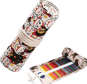 Penetui per matite - Rullo di lino pieghevole con 24 fori - Colore: nero/marrone