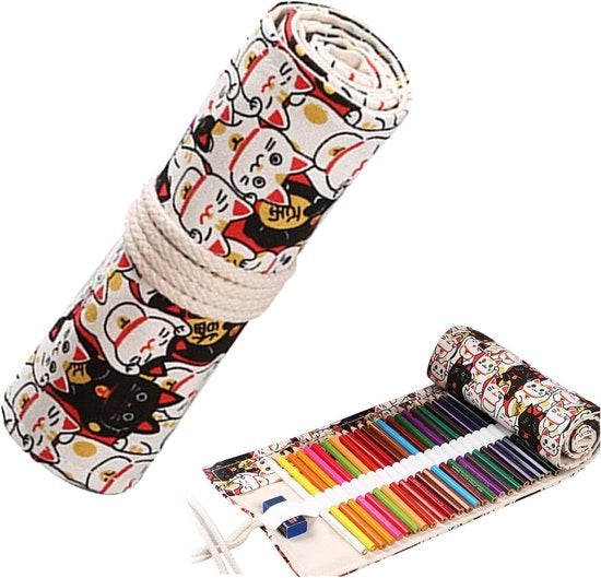 Penetui per matite - Rullo di lino pieghevole con 24 fori - Colore: nero/marrone