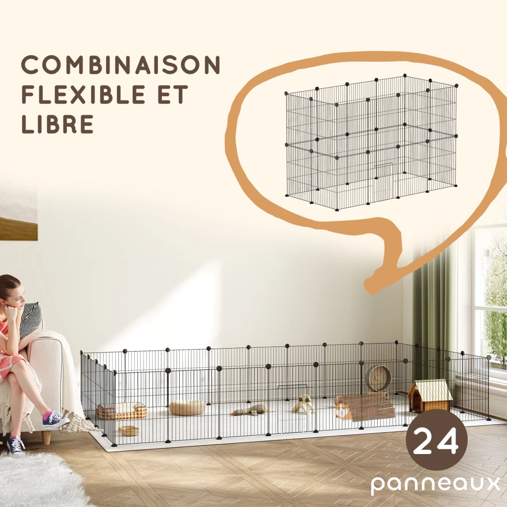 Recinto per animali piccoli modulabile ¨C zephmum ¨C 24 pannelli in acciaio nero 120x60x80 cm