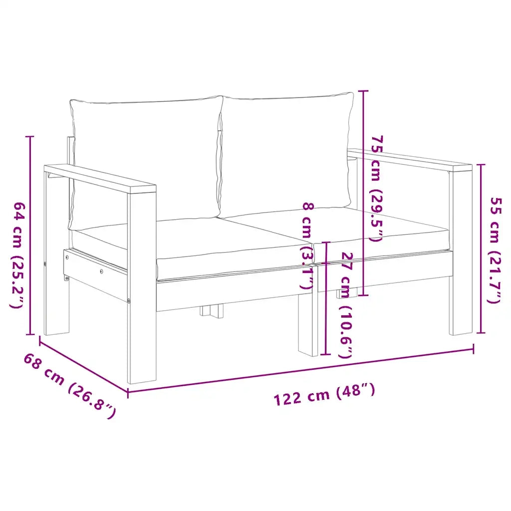 Divano da Giardino con Cuscini 2 Posti-Sofa da Giardino-Divano da esterno Legno Massello di Acacia 592588