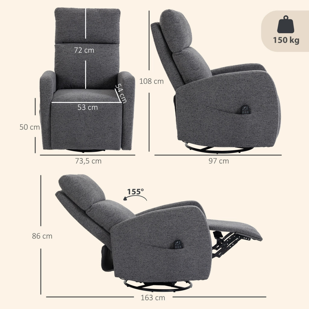 Poltrona Massaggiante Elettrica Reclinabile Girevole ¨C Zephmum ¨C Grigio Scuro