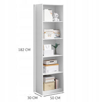 Scaffale verticale per libri, ripiani alti, moderno, bianco, colonna loft 182 cm