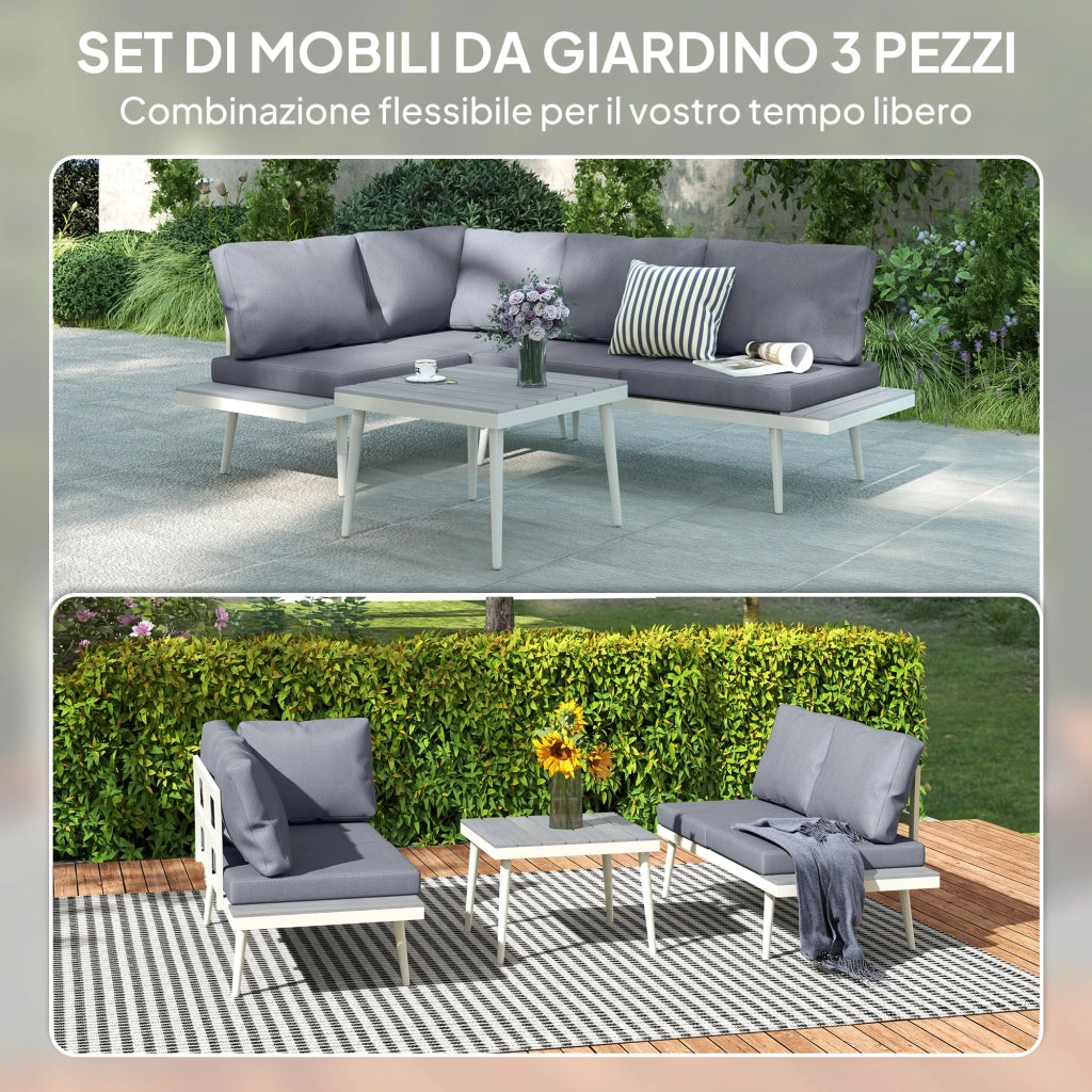 Salotto da Giardino con 2 Divani con Cuscini, Schienale Regolabile a 5 Livelli e Tavolino a Doghe, Grigio