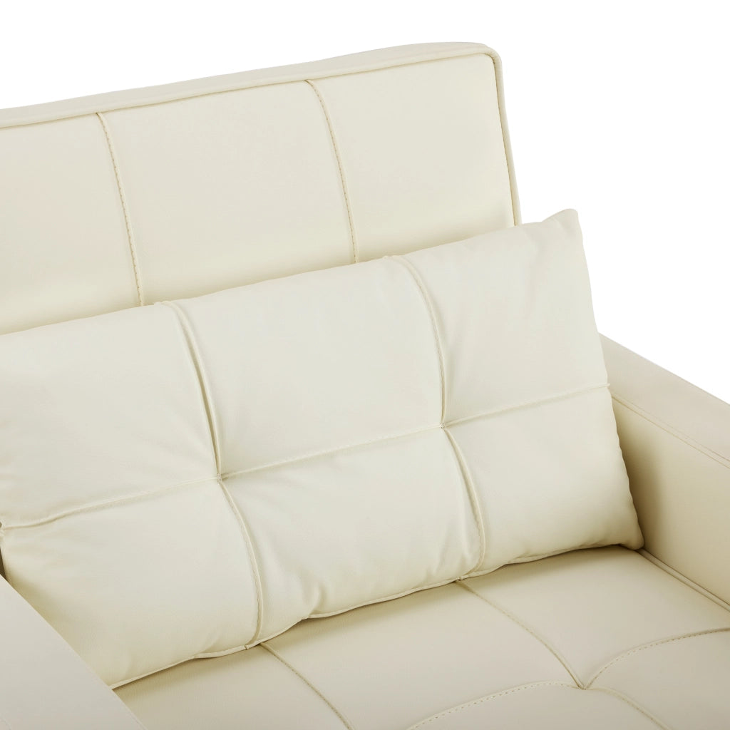 Divano letto a 1 posto convertibile in PU bianco con schienale reclinabile e cuscino 74 × 87 × 84 cm