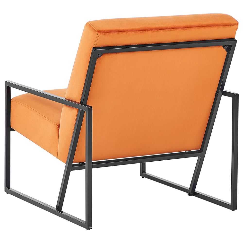 Poltrona in velluto arancione 83L x 69L x 83H Schienale Bracciolo Struttura in metallo nero Soggiorno moderno glam