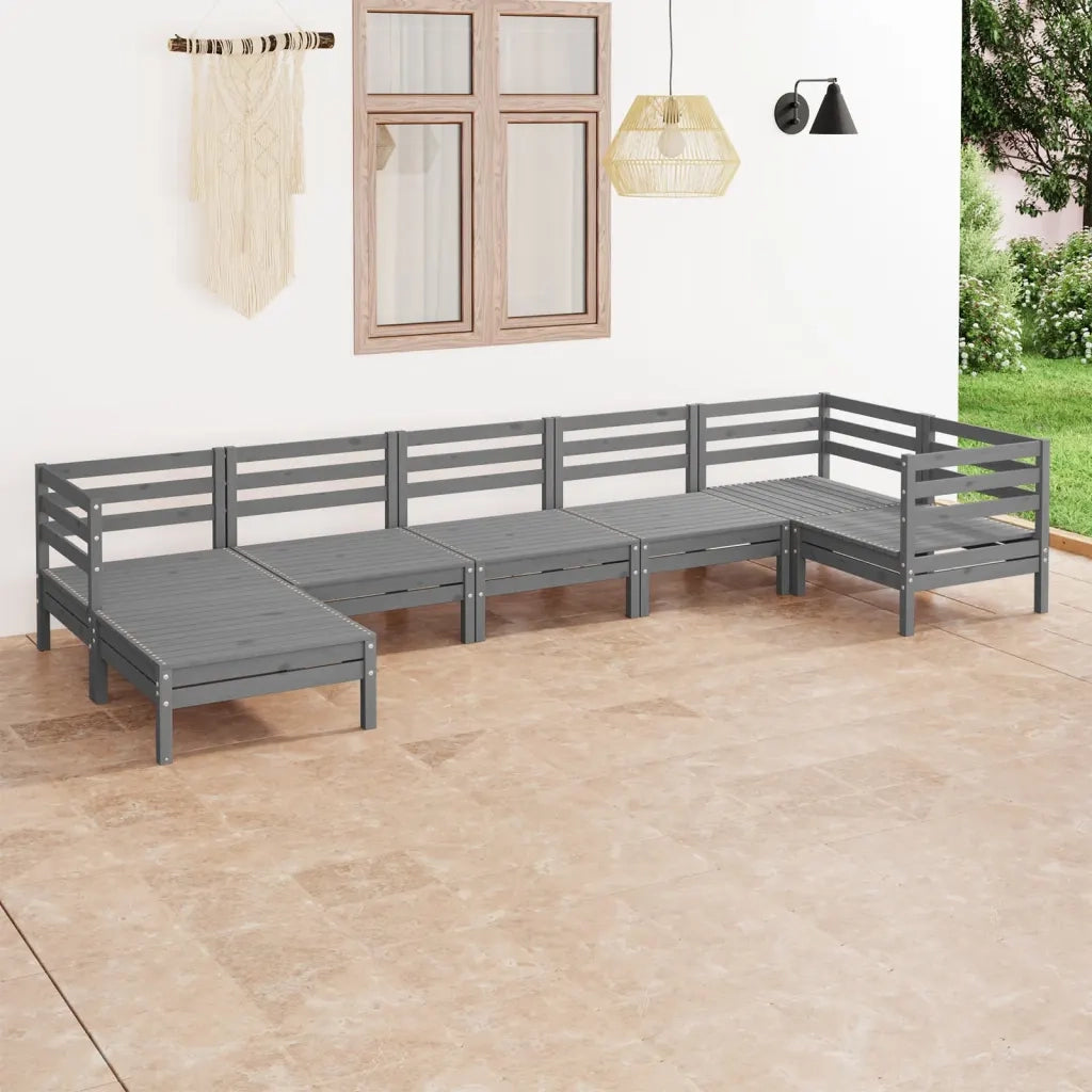 Set Salotto da Giardino 7 pz | Set di Mobili da Esterno in Legno Massello di Pino Grigio