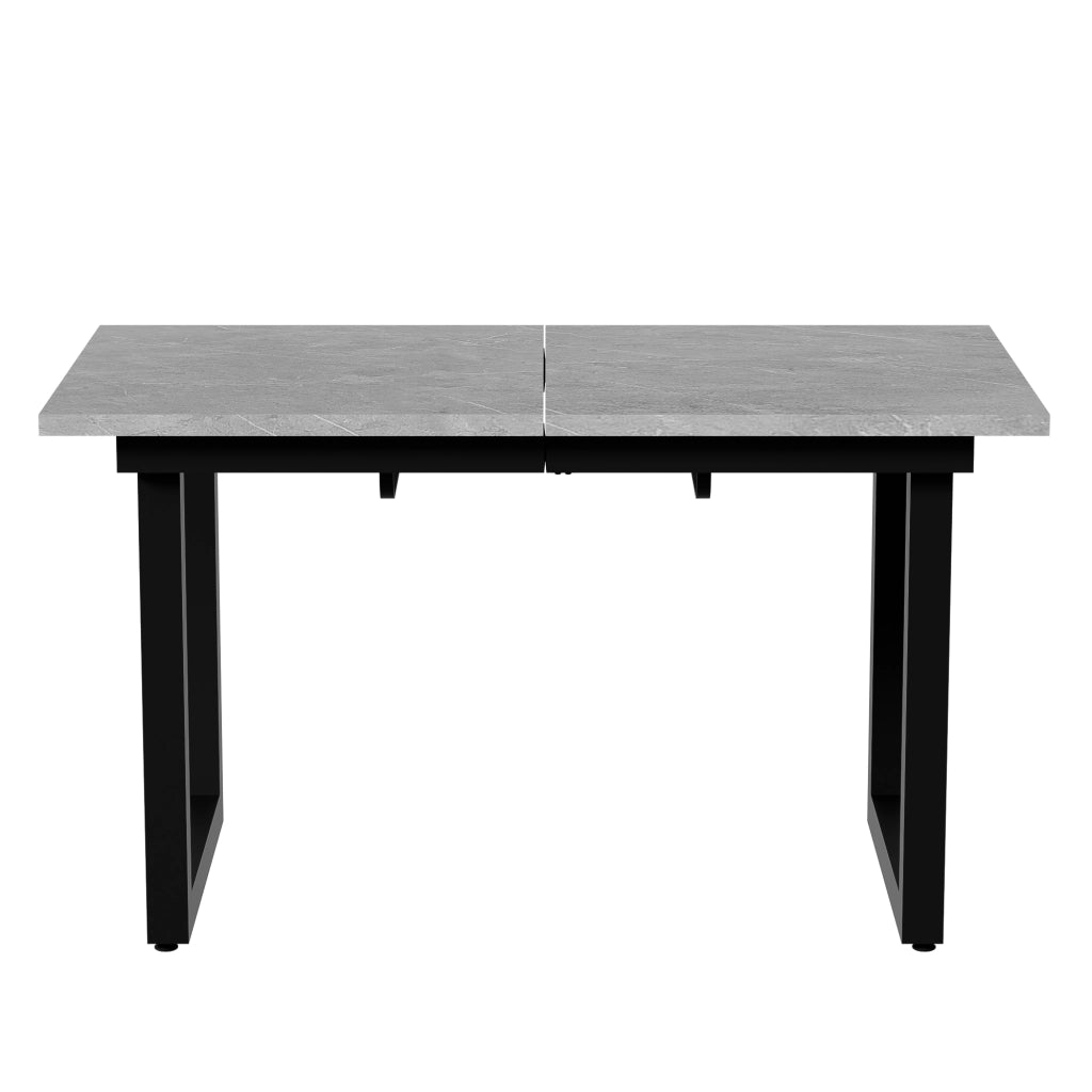 Tavolo da pranzo allungabile stile industriale, piano in MDF effetto cemento, struttura in metallo, grigio e nero