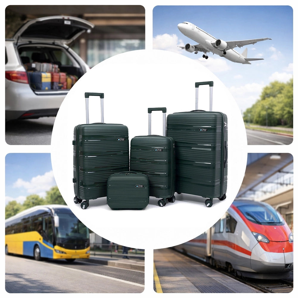 Set 3+1 Valigie Rigide Beauty Case da Viaggio e Maniglia con Ruote Multidirezionali e Telescopica Verde Oliva