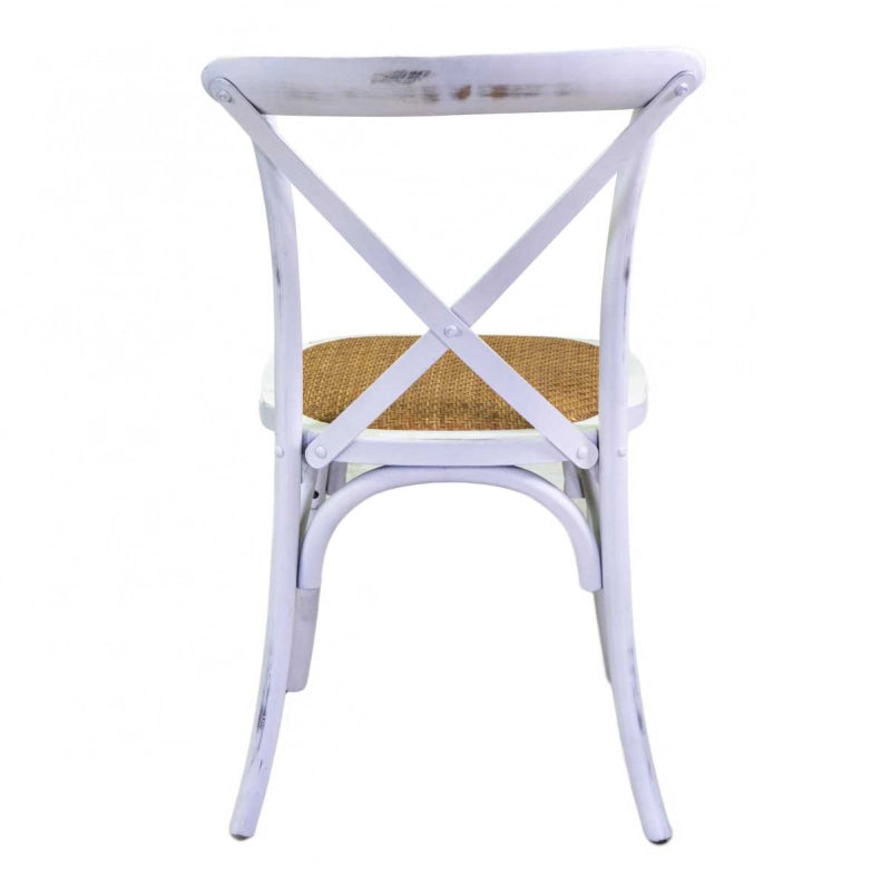 Sedia legno cross bianco antico seduta intreccio impilabile cm 50x50h46,5/88
