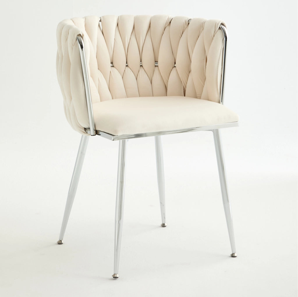 Sgabello da bar 66.0x44.5x52.0 cm con schienale basso; struttura in metallo e tessuto avorio