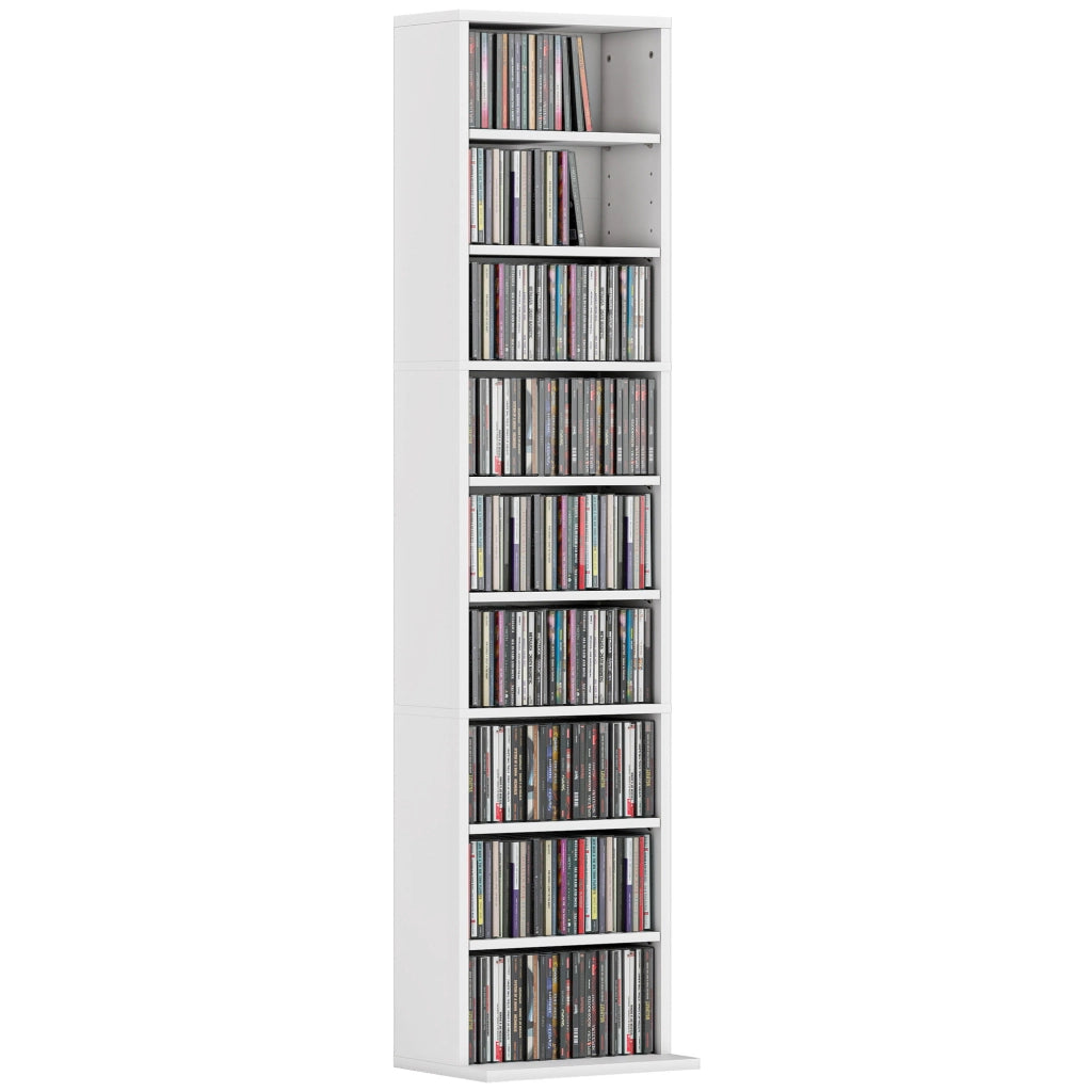 Scaffale Porta CD con 6 Ripiani Regolabili, Capacit¨¤ di 260 CD/120 DVD, 33x24x140 cm, Bianco