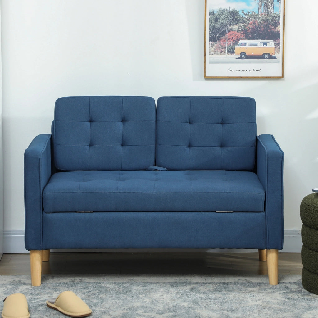 Divano 2 posti con contenitore ¨C zephmum ¨C blu, tessuto trapuntato, 117x62x78 cm