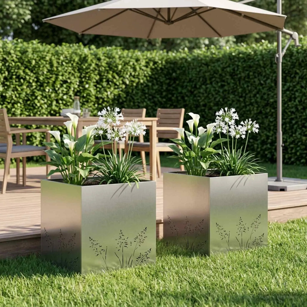 Vaso da giardino 2 pz Argento 50 x 50 x 49 cm Acciaio Inox 8005801