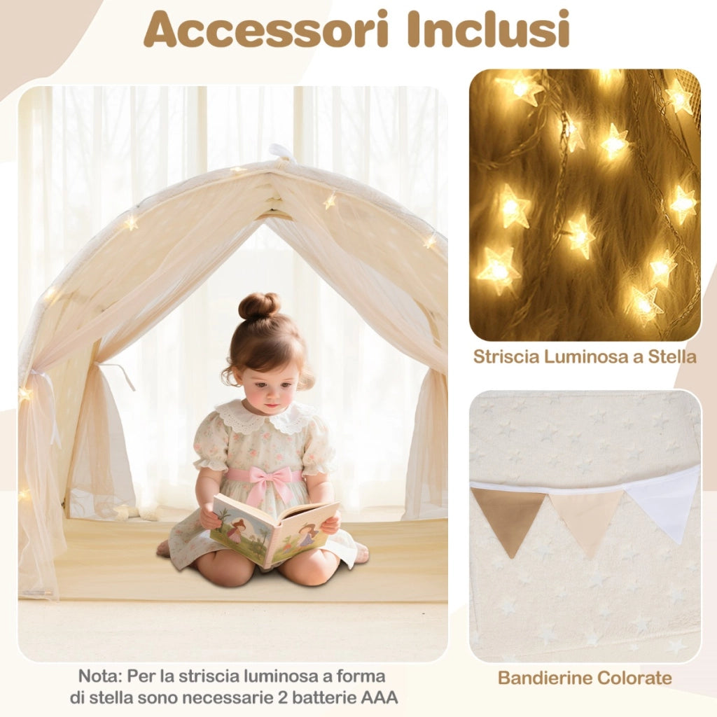 Tenda da gioco interna per letto a castello singolo con stelle luminose al buio, Tenda letto per bambini Beige