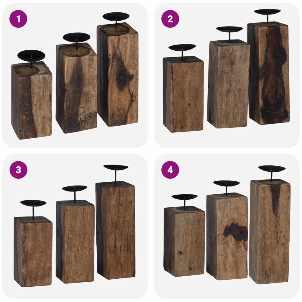 Candelabro 3 pcs Naturale Legno massello di recupero