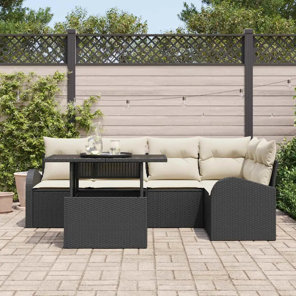 Set Divano da Giardino 6 pcs Nero e Crema polyrattan 3348643