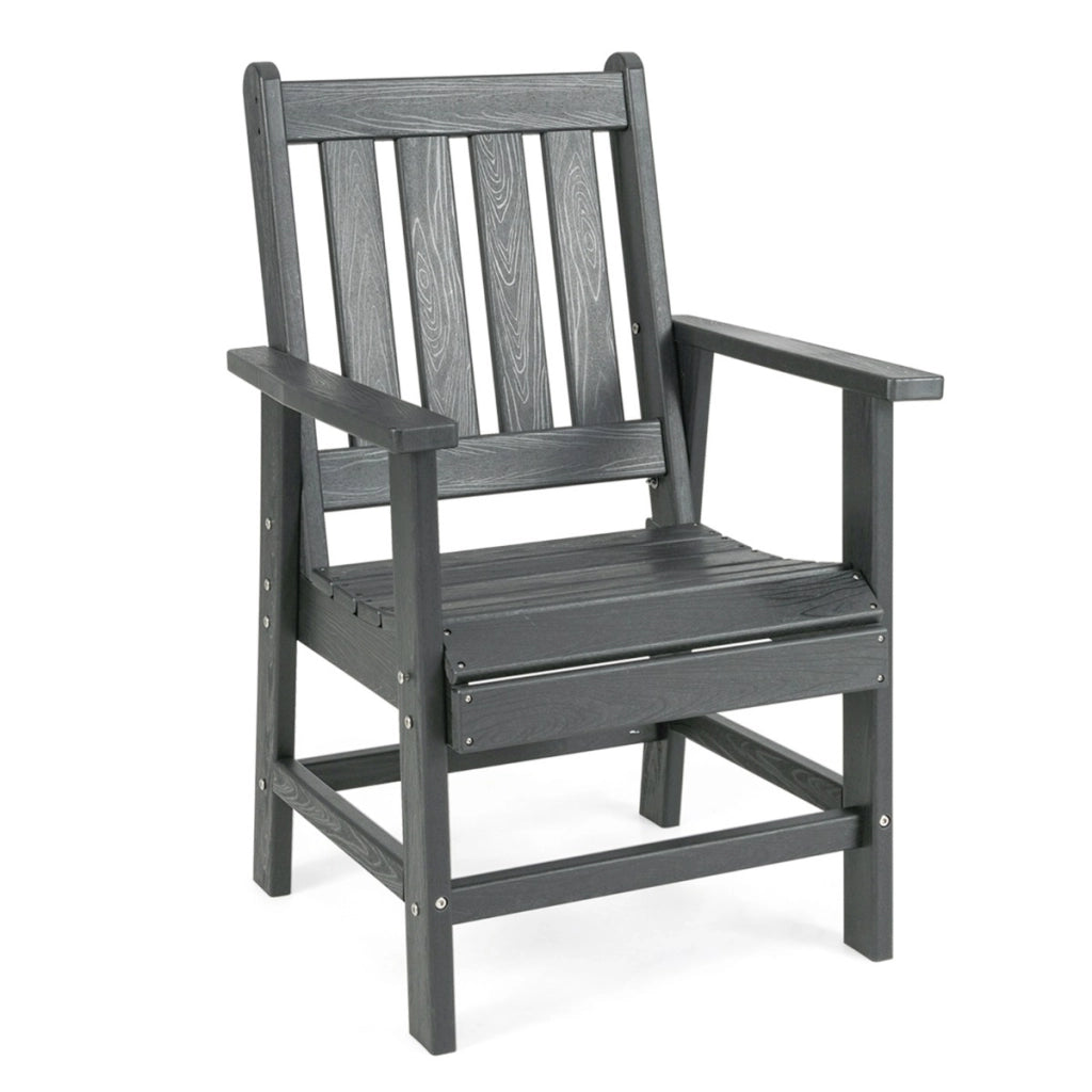 Sedia da esterno in HDPE resistente alle intemperie con braccioli, Poltrona adirondack effetto legno per giardino Grigio-Sedie da esterno
