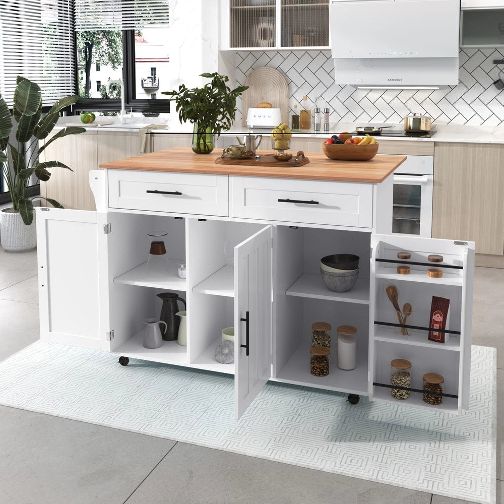 Carrello da Cucina con Ripiani ¨C Xylo ¨C Legno Massello e Bianco, Pieghevole, con Ruote, 129x46x91,5 cm